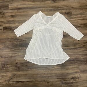 Palisades Beach Club White Glittery Striped Long Sleeve Top